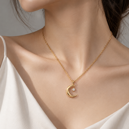 Naturalture® Gold-Tone Crescent Moon Necklace with Clear Stone-Look Drop – Celestial Pendant Jewelry