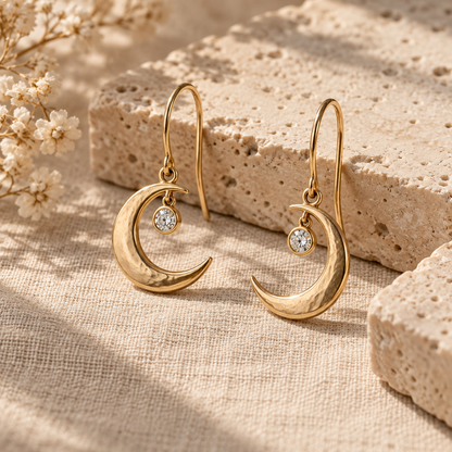 Naturalture® Gold-Tone Crescent Moon Drop Earrings with Clear Stone-Look Accents – Celestial Everyday Jewelry