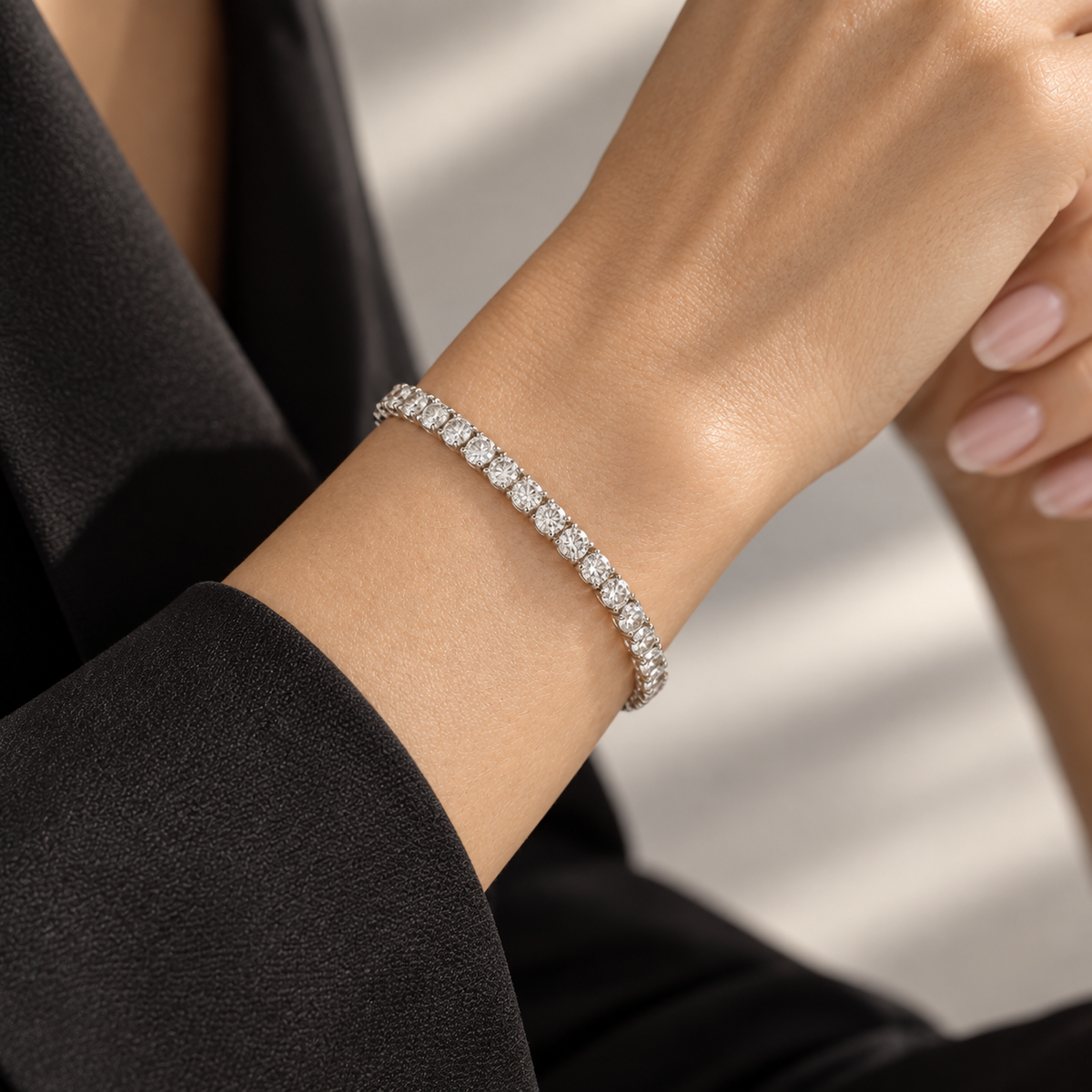 Naturalture® Silver-Tone Tennis Bracelet with Clear Stone-Look Accents – Elegant Line Bracelet for Everyday Styling and Occasions