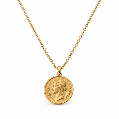 Naturalture® Gold-Tone Classical Portrait Medallion Necklace – Round Pendant Design
