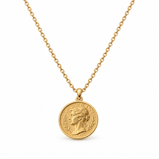 Naturalture® Gold-Tone Classical Portrait Medallion Necklace – Round Pendant Design