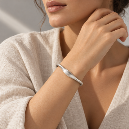 Naturalture® Sculptural Silver-Tone Open Cuff Bracelet – Minimalist Brushed-Look Design