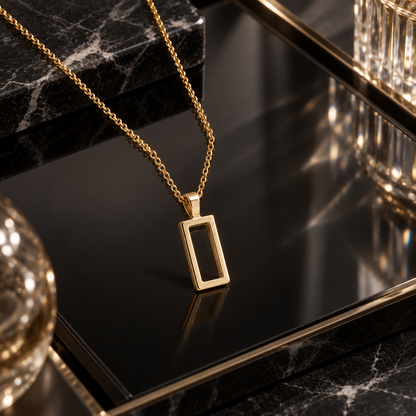 Naturalture® Gold-Tone Geometric Rectangle Pendant Necklace – Minimalist Open-Frame Everyday Jewelry