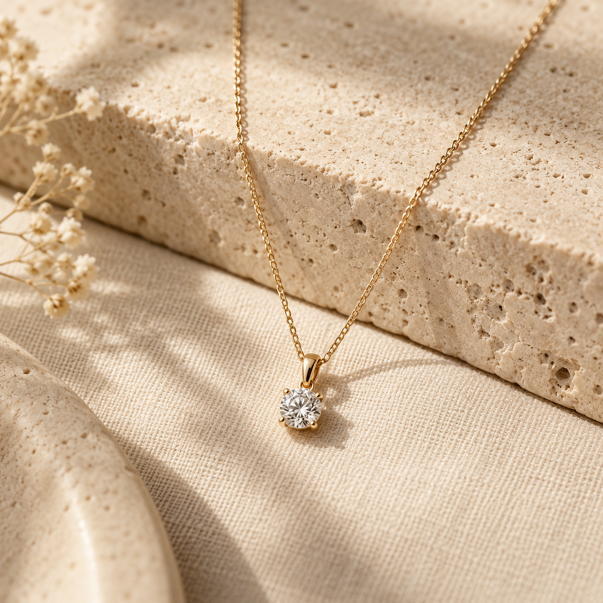 Naturalture® Gold-Tone Round Clear Stone-Look Pendant Necklace – Classic Solitaire Everyday Jewelry