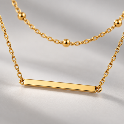 Naturalture® Gold-Tone Layered Bar Necklace with Beaded Chain – Minimalist Double-Layer Everyday Jewelry
