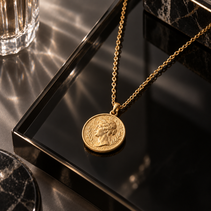 Naturalture® Gold-Tone Classical Portrait Medallion Necklace – Round Pendant Design