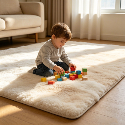 Ultra Soft Ivory Faux Fur Area Rug – Plush Shag Accent Carpet for Bedroom, Living Room & Cozy Home Décor