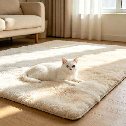 Ultra Soft Ivory Faux Fur Area Rug – Plush Shag Accent Carpet for Bedroom, Living Room & Cozy Home Décor