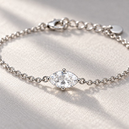 Naturalture® Minimalist Silver-Tone Marquise Solitaire Bracelet – Delicate Clear Stone Design