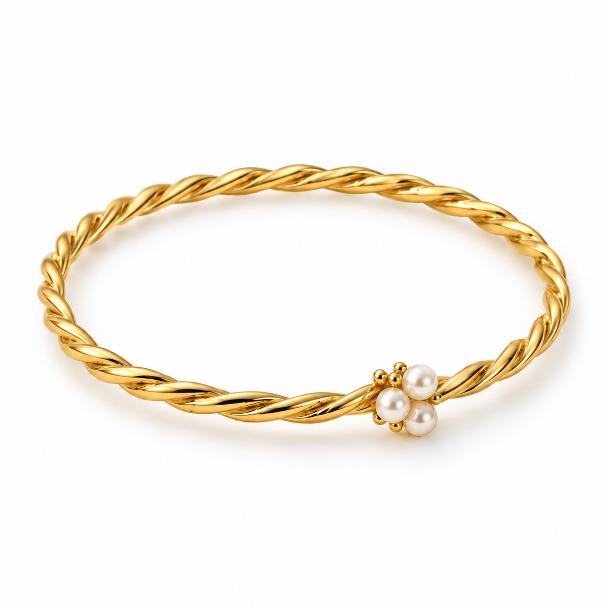 Naturalture®Gold-Tone Twisted Bangle Bracelet – Three Pearl-Look Accents