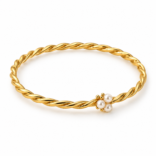 Naturalture®Gold-Tone Twisted Bangle Bracelet – Three Pearl-Look Accents