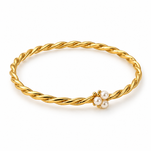Naturalture®Gold-Tone Twisted Bangle Bracelet – Three Pearl-Look Accents