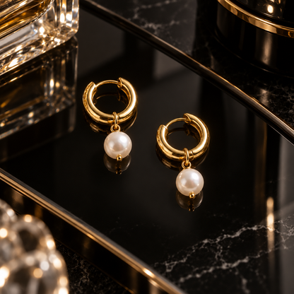 Naturalture® Gold-Tone Hoop Earrings with Pearl-Look Drops – Elegant Everyday Drop Earrings