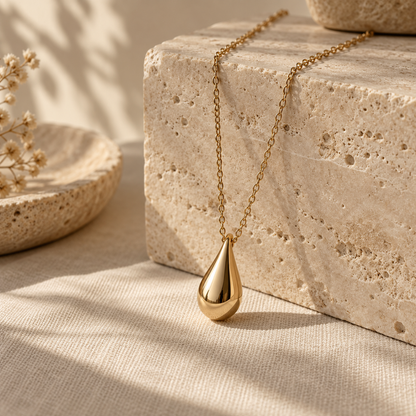 Naturalture® Gold-Tone Teardrop Pendant Necklace – Minimalist Sculptural Jewelry for Everyday Styling