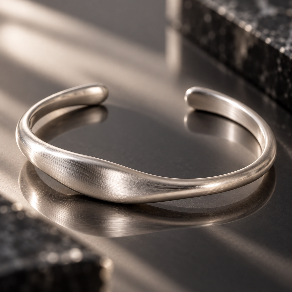 Naturalture® Sculptural Silver-Tone Open Cuff Bracelet – Minimalist Brushed-Look Design
