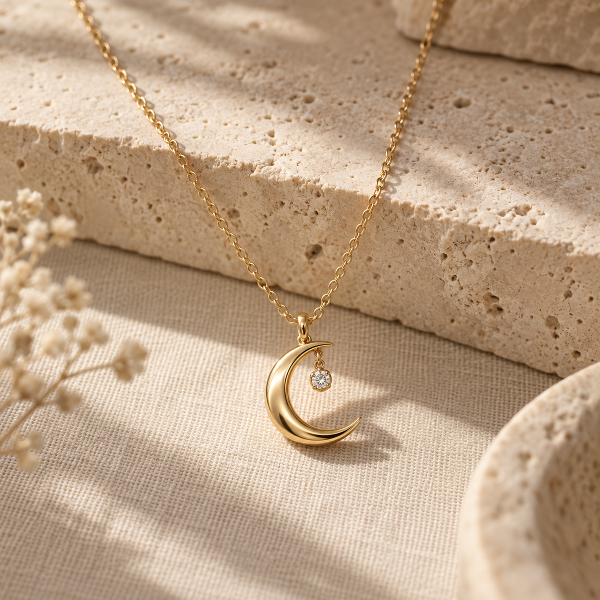 Naturalture® Gold-Tone Crescent Moon Necklace with Clear Stone-Look Drop – Celestial Pendant Jewelry
