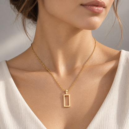 Naturalture® Gold-Tone Geometric Rectangle Pendant Necklace – Minimalist Open-Frame Everyday Jewelry