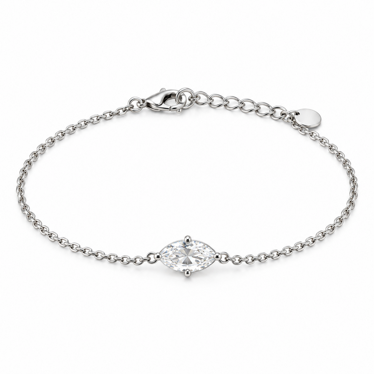 Naturalture® Minimalist Silver-Tone Marquise Solitaire Bracelet – Delicate Clear Stone Design