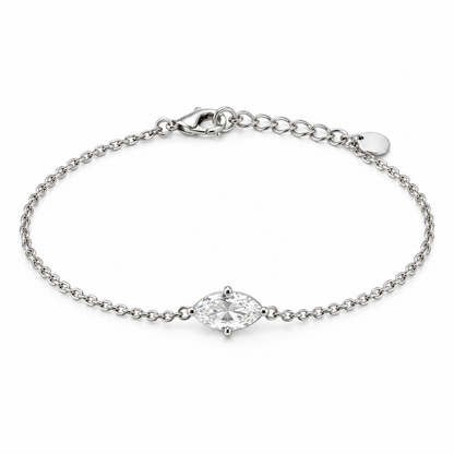 Naturalture® Minimalist Silver-Tone Marquise Solitaire Bracelet – Delicate Clear Stone Design