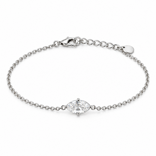 Naturalture® Minimalist Silver-Tone Marquise Solitaire Bracelet – Delicate Clear Stone Design