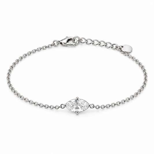 Naturalture® Minimalist Silver-Tone Marquise Solitaire Bracelet – Delicate Clear Stone Design