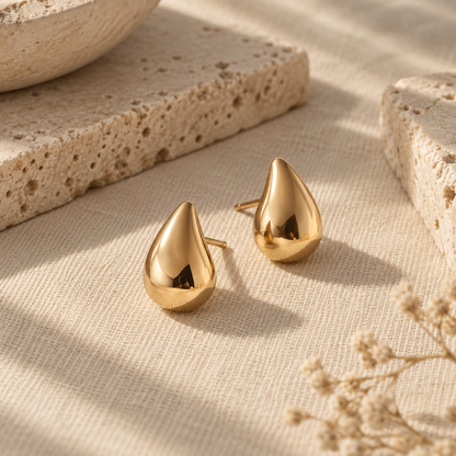Naturalture® Gold-Tone Teardrop Stud Earrings – Sculptural Minimalist Everyday Jewelry
