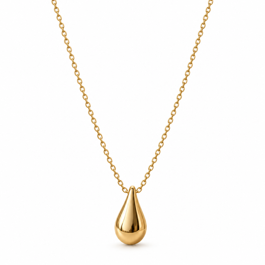 Naturalture® Gold-Tone Teardrop Pendant Necklace – Minimalist Sculptural Jewelry for Everyday Styling