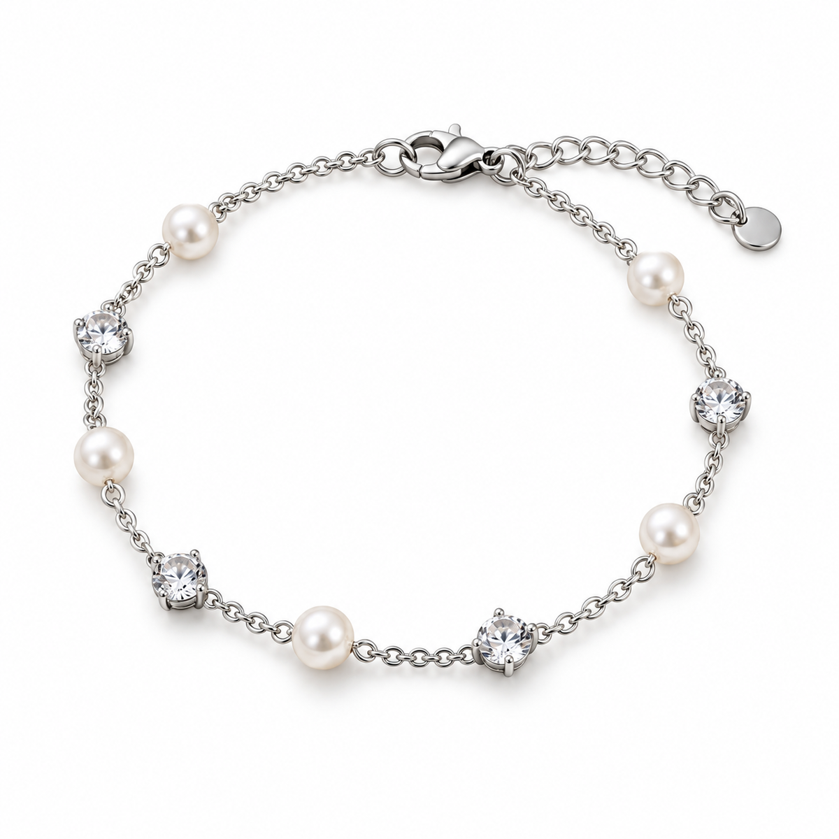 Naturalture® Silver-Tone Pearl-Look and Clear Stone Bracelet – Delicate Chain Jewelry for Everyday Styling and Occasions