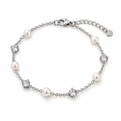 Naturalture® Silver-Tone Pearl-Look and Clear Stone Bracelet – Delicate Chain Jewelry for Everyday Styling and Occasions