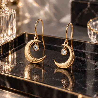 Naturalture® Gold-Tone Crescent Moon Drop Earrings with Clear Stone-Look Accents – Celestial Everyday Jewelry