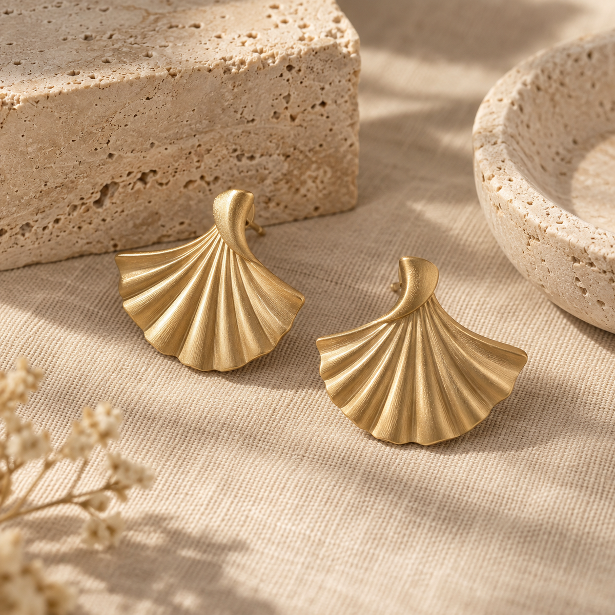 Naturalture® Gold-Tone Sculptural Fan Stud Earrings – Modern Pleated Statement Jewelry