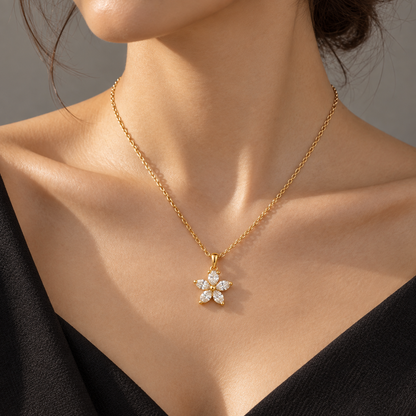 Naturalture® Gold-Tone Floral Clear Stone-Look Pendant Necklace – Elegant Everyday and Occasion Jewelry