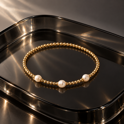 Naturalture® Gold-Tone Beaded Bracelet with Three Pearl-Look Accents – Elegant Minimalist Everyday Jewelry