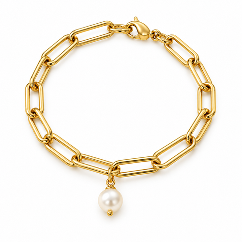 Naturalture® Gold-Tone Link Bracelet with Pearl-Look Drop – Modern Statement Chain Jewelry