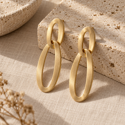 Naturalture® Gold-Tone Double Oval Drop Earrings – Modern Sculptural Statement Jewelry