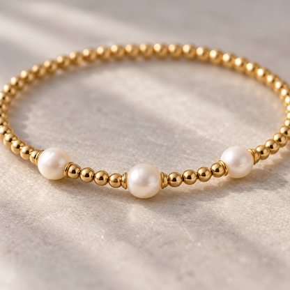 Naturalture® Gold-Tone Beaded Bracelet with Three Pearl-Look Accents – Elegant Minimalist Everyday Jewelry