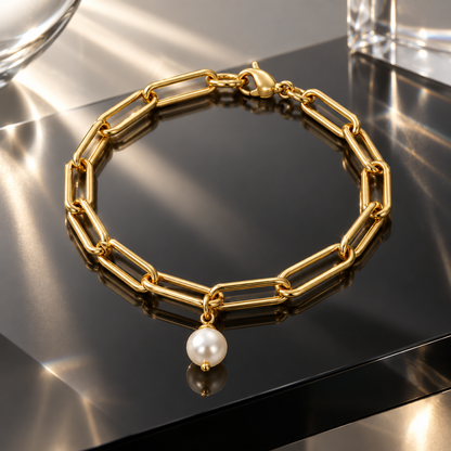 Naturalture® Gold-Tone Link Bracelet with Pearl-Look Drop – Modern Statement Chain Jewelry