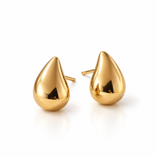 Naturalture® Gold-Tone Teardrop Stud Earrings – Sculptural Minimalist Everyday Jewelry