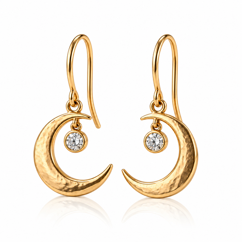 Naturalture® Gold-Tone Crescent Moon Drop Earrings with Clear Stone-Look Accents – Celestial Everyday Jewelry