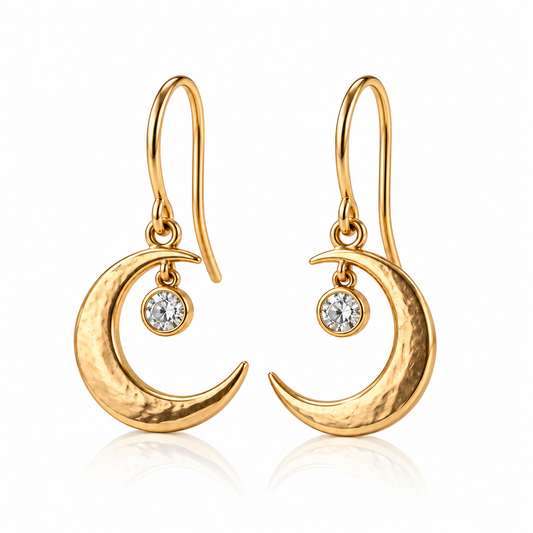 Naturalture® Gold-Tone Crescent Moon Drop Earrings with Clear Stone-Look Accents – Celestial Everyday Jewelry