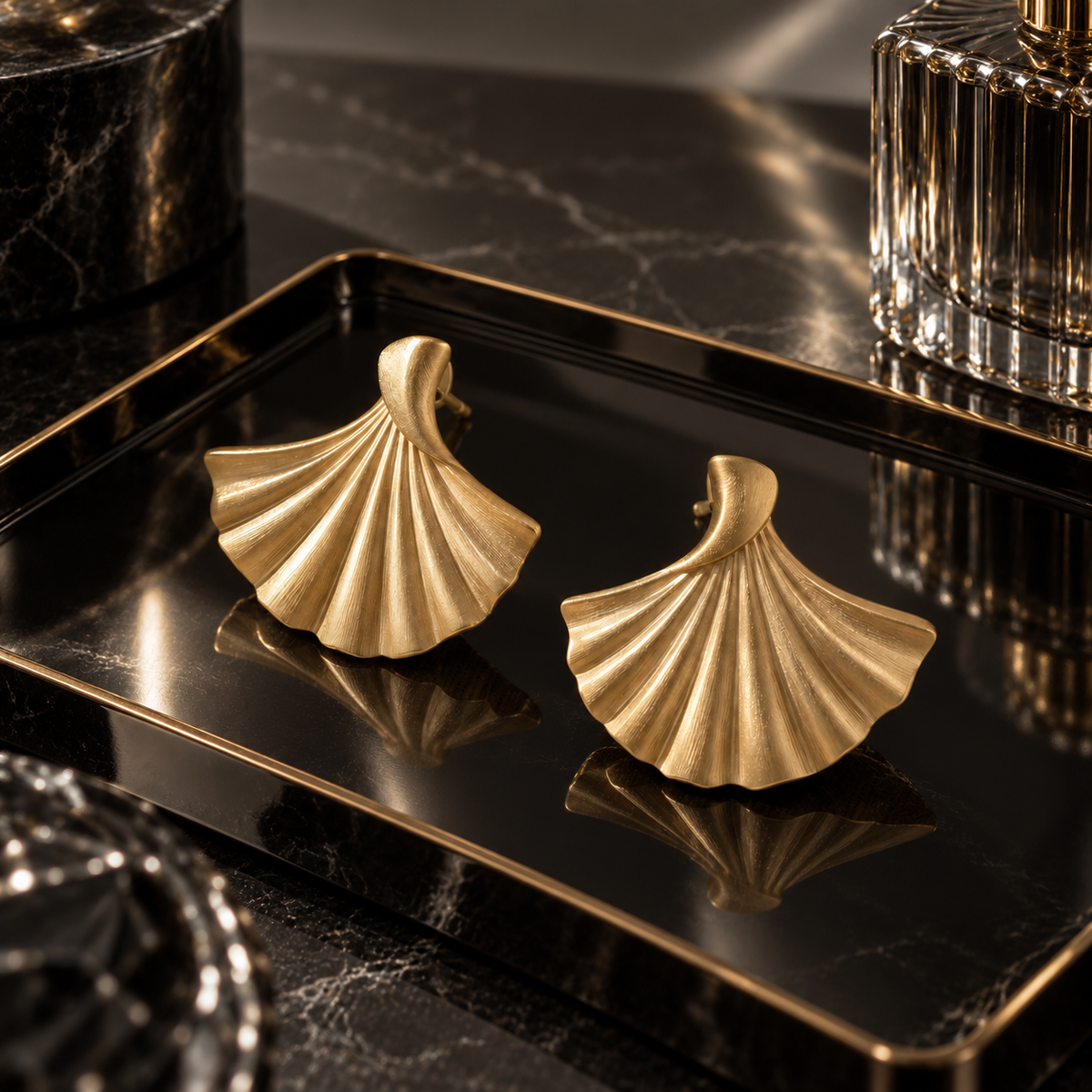 Naturalture® Gold-Tone Sculptural Fan Stud Earrings – Modern Pleated Statement Jewelry