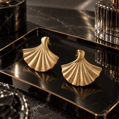 Naturalture® Gold-Tone Sculptural Fan Stud Earrings – Modern Pleated Statement Jewelry