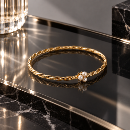 Naturalture®Gold-Tone Twisted Bangle Bracelet – Three Pearl-Look Accents