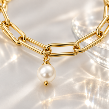 Naturalture® Gold-Tone Link Bracelet with Pearl-Look Drop – Modern Statement Chain Jewelry