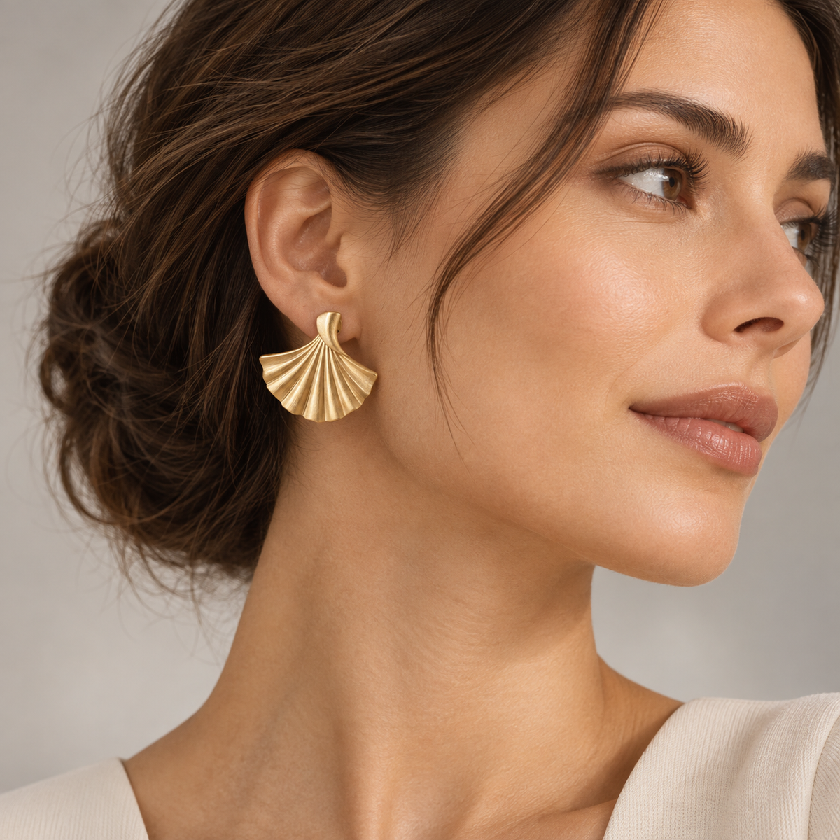 Naturalture® Gold-Tone Sculptural Fan Stud Earrings – Modern Pleated Statement Jewelry