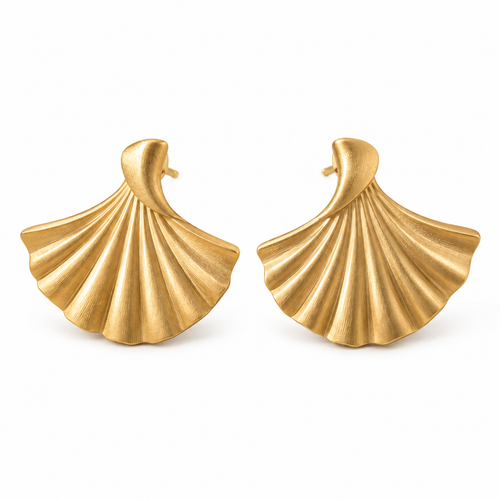 Naturalture® Gold-Tone Sculptural Fan Stud Earrings – Modern Pleated Statement Jewelry