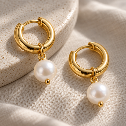 Naturalture® Gold-Tone Hoop Earrings with Pearl-Look Drops – Elegant Everyday Drop Earrings