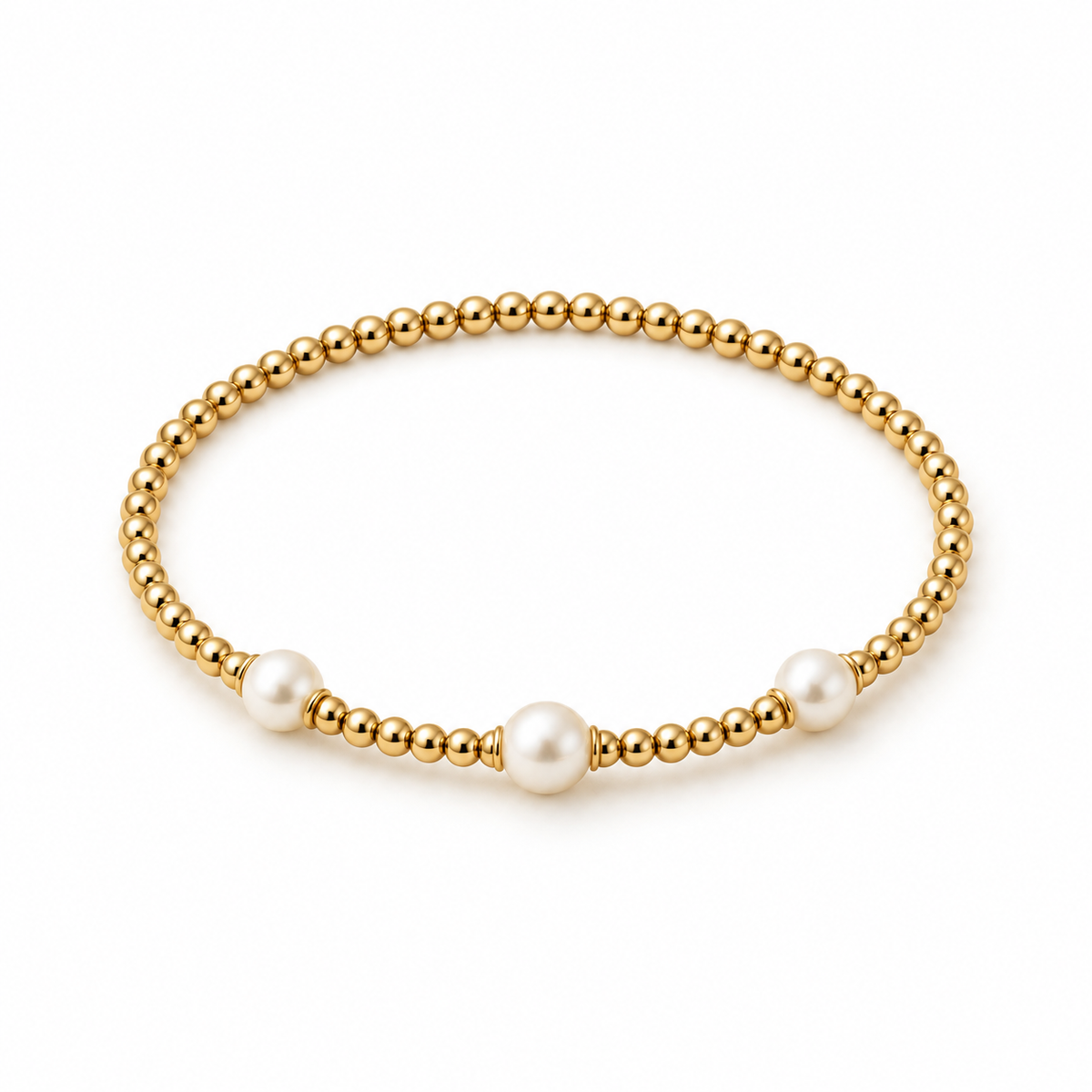 Naturalture® Gold-Tone Beaded Bracelet with Three Pearl-Look Accents – Elegant Minimalist Everyday Jewelry
