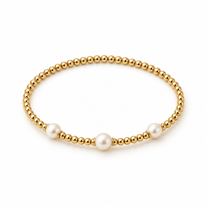 Naturalture® Gold-Tone Beaded Bracelet with Three Pearl-Look Accents – Elegant Minimalist Everyday Jewelry