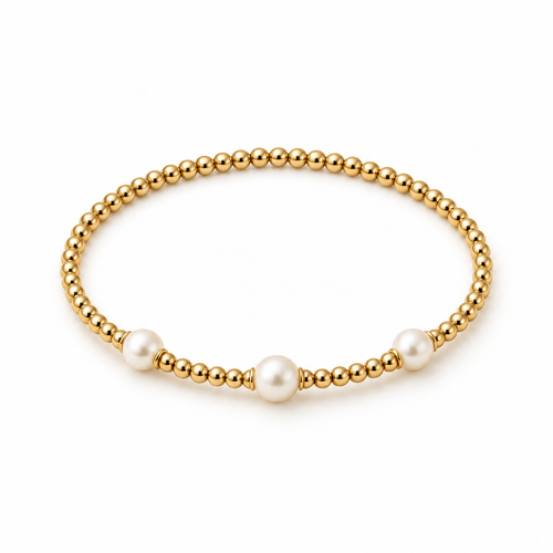 Naturalture® Gold-Tone Beaded Bracelet with Three Pearl-Look Accents – Elegant Minimalist Everyday Jewelry